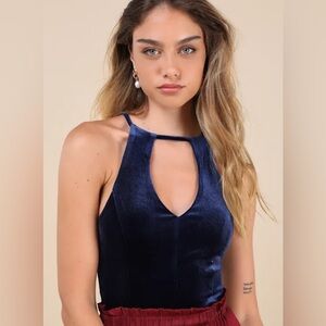 NWT Lulus Navy Blue Velvet Cutout Tank Top | Size Medium
